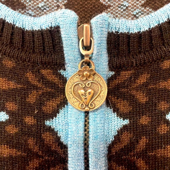 Neve Blue Brown Black Wool Full  Zip Sweater Sz S - Picture 6 of 7